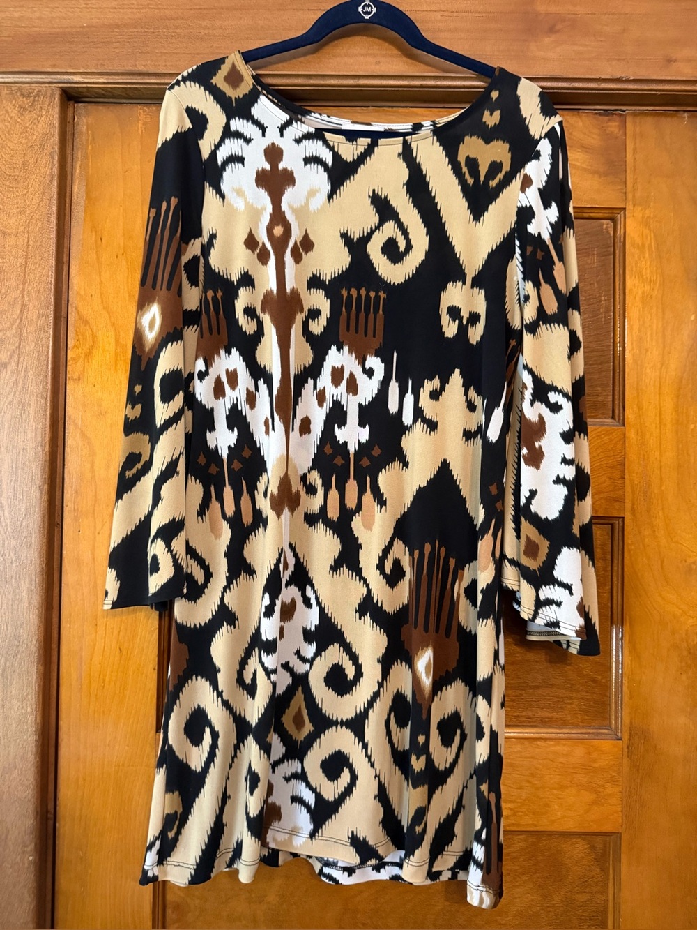 Women's Black and Tan Abstract Print Tunic